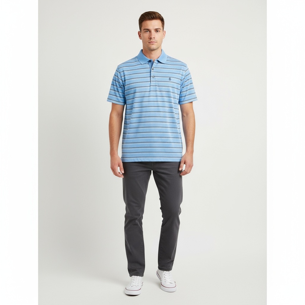 IZOD Polo Shirt Mens Size XXL Blue Striped Collared Short Sleeve Casual Golf